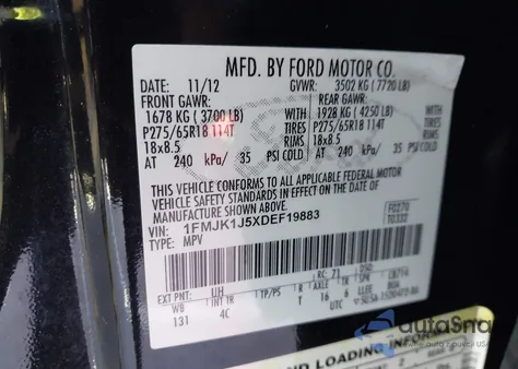 2013 Ford Expedition El Xlt z USA, uszkodzony, nr VIN 1FMJK1J5XDEF19883